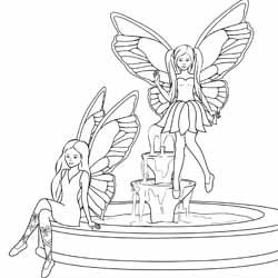 Malen Feen am Brunnen, Auslmalbilder, Malvorlage