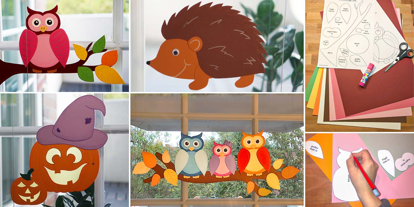 Fensterbilder Basteln zum Herbst mit Tonpapier